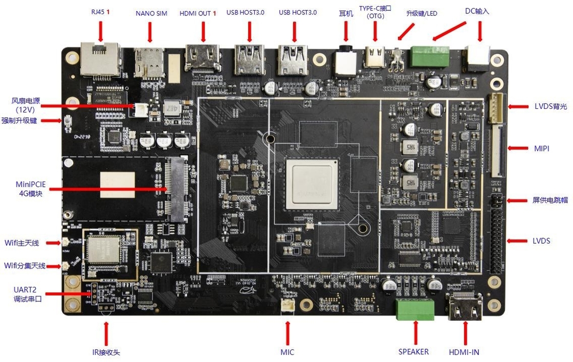 RK3588 8K Embedded System Board 8K Video AI 8G RAM Android 12 DP HD RS232