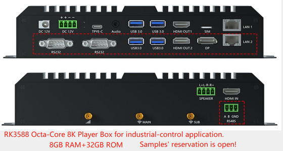 8K Media Player with RK3568 Octa-Core CPU ARM Mali G610 MP4 GPU 6Tops NPU 8G